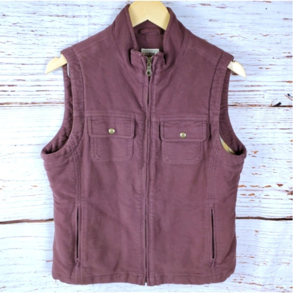 LL Bean Women's  Vest Size Medium Burgundy‎ Mauve Full Zip Microfiber Faux Suede